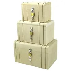 Caixa Bau De Madeira Mdf Kit P M G + Cadeado Organizadora