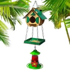 Comedouro Tratador + Bebedouro Casinha De Passarinho Bambú