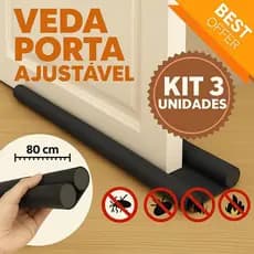 Kit 3 Veda Porta  AJUSTÁVEL Protetor de Porta Rolinho Impermeável Duplo 80cm Comprimento