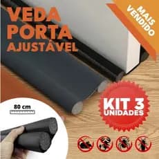 Kit 3 Veda Porta AJUSTÁVEL Proteção Protetor de Porta Impermeável Rolinho Duplo 80cm Comprimento