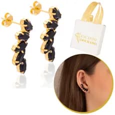Brinco Estilo Ear Cuff Feminino Banhado A Ouro Zircônia Cor Preto