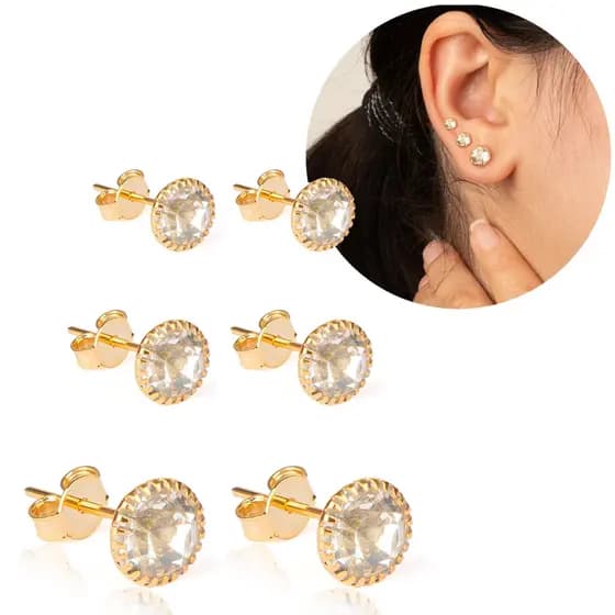 Conjunto de 3 pçs Brincos de Bolinha Ponto de luz Acessórios de Mulher Feminino