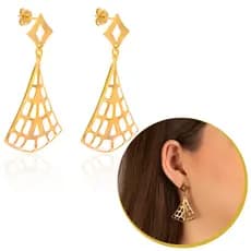 Brinco Feminino Pendurado Dourado Detalhado Mulher Elegante