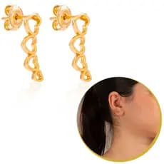 Brinco Feminino Ear Cuff 4 Corações Vazado Dourado Pequeno Moda