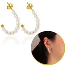 Brinco Argola De Pérola Pequeno Moda Feminina Estilo Dourada