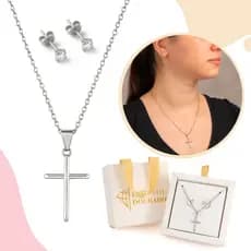 Kit Conjunto Corrente E Brincos Moda Feminina Estilo Prateado