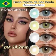 (- 1.00 ~ - 6.00) Freshgo 14.2MM Lentes De Contato Coloridas Com Grau Mel Ocre Natural Sem Borda Produzido da Coreia 1Pa