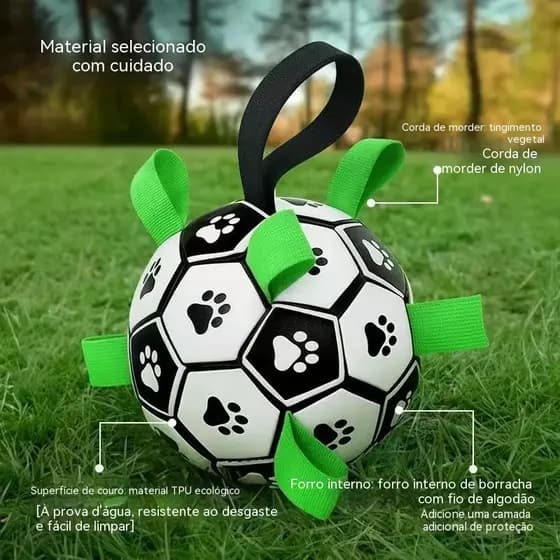 TPU Bola de Futebol Interativa p/ Cães |Alças para Pegar |Flutua |Resistente |Buscar em Terra e Água