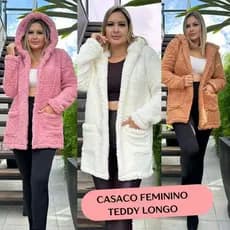 Casaco Feminino Teddy Longo Sobretudo De Inverno Peluciado