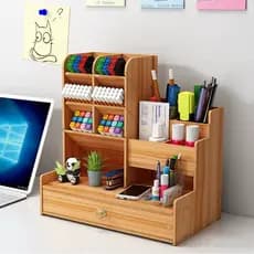 Organizador De Mesa Mdf Escritório Multiuso C-Gaveta Nicho Canetas