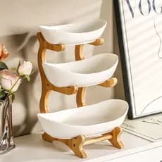 Prato De Bambu Com Três Camadas Para Lanches