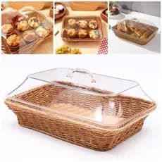 Cesta de vime tecida com tampa acrílica - Cesta de alimentos de polipropileno usada para pão frutas etc.