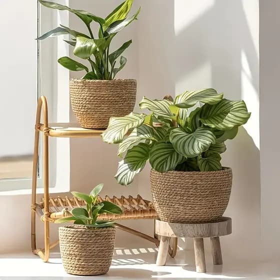 Kit 3 Vasos Cachepot Fibra Natural Estilo Vime Decorativo para Plantas