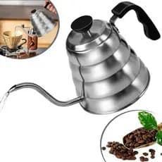 Chaleira Bico De Ganso Inox Chá Leite Café Pescoço Prateado Barista