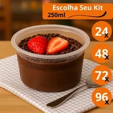 24, 48, 72, 96 Unidades, Pote Plástico Redondo 250ml Pote Para Bolo Sorvete Etc - BP Potes