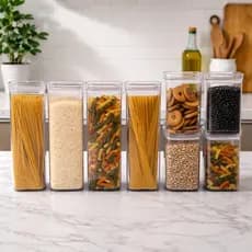 Conjunto 8 Potes Acrílico Cristal 2,2L 1,2L Herméticos BPA Free Para Mantimentos, Alimentos Cereais Empilháveis