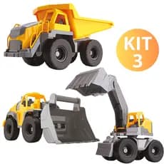 Kit 3 Maquinas Construção Caminhão Mineração/Escavadeira/Carregadeira Totalmente Articuladas Coleção