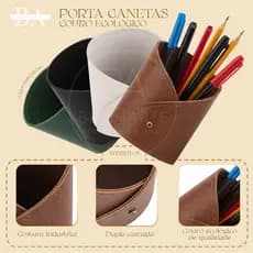 Porta Canetas Couro Ecológico Minimalista Organizador Mesa Escritório – Brilharte