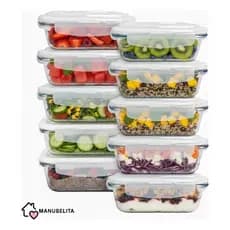 Kit 10 Potes Vidro 370ml Hermético Marmita Forno microondas Airfryer Manubelita