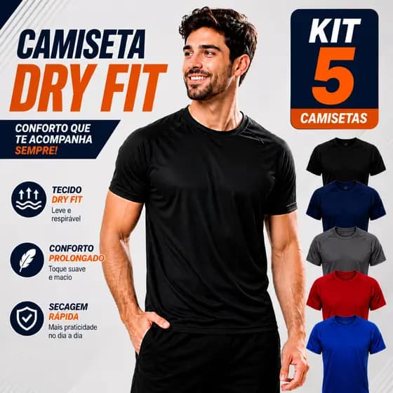 Kit 5 Camisetas Dry Fit Masculina Lisas Treino Academia Corrida Fitness Raglan Básica Casual Premium