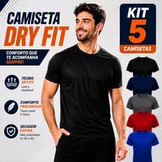 Kit 5 Camisetas Dry Fit Masculina Lisas Treino Academia Corrida Fitness Raglan Básica Casual Premium
