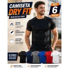 Kit 6 Camisetas Dryfit Masculina Básica Academia Tradicional Treino Casual Fitness Corrida