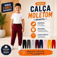 Kit 4 Calças Moletom Peluciado Infantil Com Punho Unissex Menino e Menina
