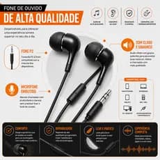 Fone de Ouvido Com Fio Entrada P2 Microfone Com Controle de Chamadas
