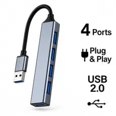 Hub USB 4 em 1 Alumínio Portátil – 4 Portas USB 2.0, Plug & Play para Notebook e PC Entrega Rápida !