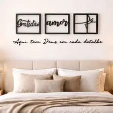 Kit 3 Quadros Cabeceira Gratidão Amor  Fé + Frases decorativas para paredes Religisosa Deus Sonho