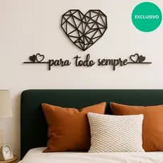 Frase de parede para todo sempre + Coração Geometrico  Quarto Cabeceira Mdf Decorativo