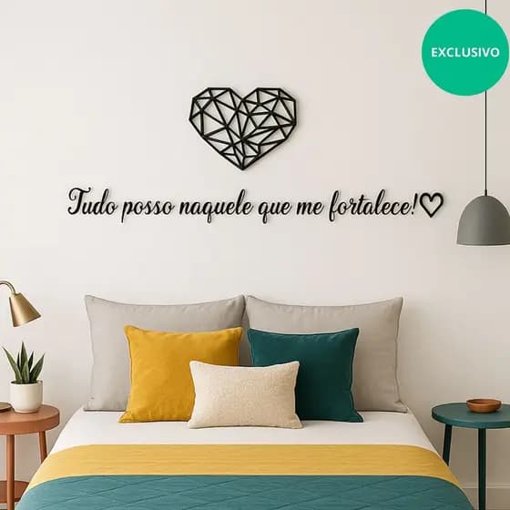 Frases De Parede Tudo Posso Naquele Que Me Fortalece! + Quadro Coração decorativo de Cabeceira