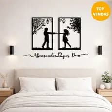 kit 2 Quadro Casal Cabeceira + Frase Abençoados por Deus Religioso Mdf Decorativo  Frase religiosa