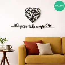 Kit Quadro Coração Decorativo para Sala Frase de Parede Para Todo Sempre + 2 mini corações de Cabeceira Quarto