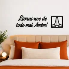 Kit Quadro Religioso Oração + Frase de Parede Livrai-nos de todo mal. Amém! Decorativo Cabeceira sala