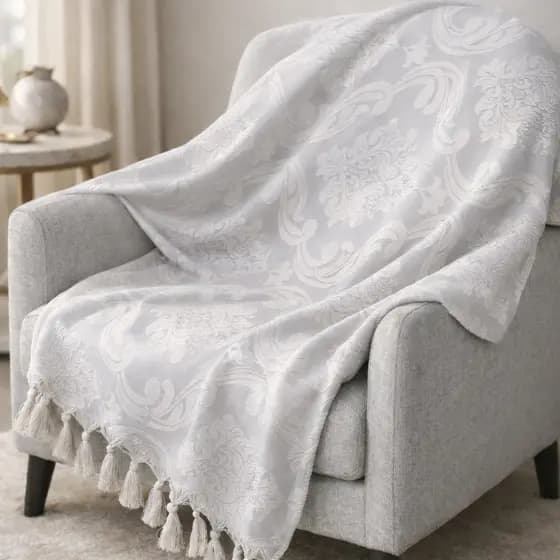 Xale Manta Sofá Jacquard Cinza Claro 1,80mx1,40m