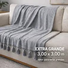 Xale Gigante para Sofá 3x3m Premium | Extra Grande Liso com Franjas