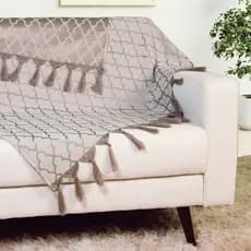 Xale para Sofá Jacquard 1,80m Cinza Quente Manta Decorativa com Franjas