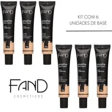 Kit 6 Unidades Base Líquida Matte Fand Cosméticos 30ML Acabamento Matte Alta Cobertura