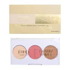 Trio Glamy Three Fand Cosméticos 7,5g Paleta com Iluminador Blush e Contorno