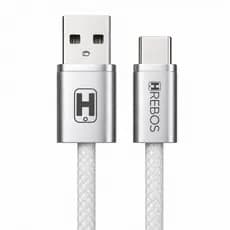 Cabo Carregador Hrebos Entrada TIpo C 60W Reforçado Nylon Trançado Premium 2 Metros