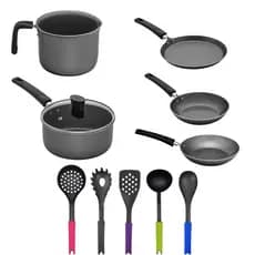 Kit De Panelas com Tampa de Vidro 5 Peças Use+ Cinza e 5 Utensílios em Nylon Biona