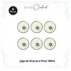 Jogo 6 xícaras e Pires Grades 180ml Oxford Biona | Estampa Donna Campestre (Verde)