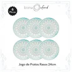 Jogo 6 Pratos Raso 24cm Oxford Biona | Estampa Donna Mandala (Azul)