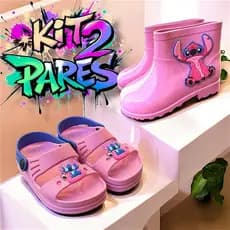 Kit 2 Pares Galocha e Sandália Papete Infantil Menina Confortável e Anti-Derrapante