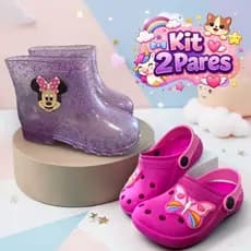 Kit 2 Pares Galocha e Babuche Infantil Menina Confortável e Anti-Derrapante