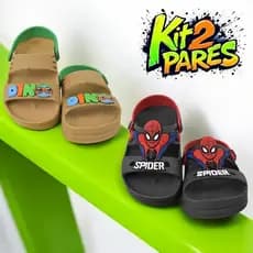 Sandália Papete Infantil Menino Super Confortável E Anti-Derrapante Dino e Super Aranha