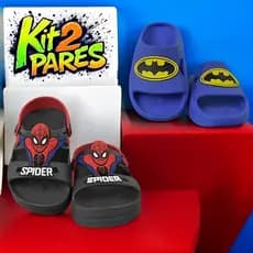 Sandália Babuche Infantil Menino Super Herói Aranha e Morcego Macio e Super Leve