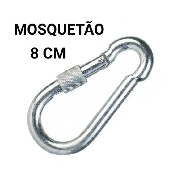 Kit 2 Mosquetão 8cm 8x80 Trava Roscada Academia Profissional Suporta 230kg S/Olhal
