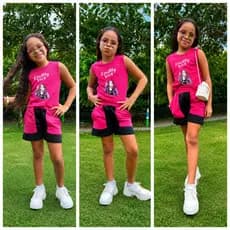 Conjunto Infantil Emily  Blusa + Short Feminino Blogueirinha Rosas  Moda Verão 2026